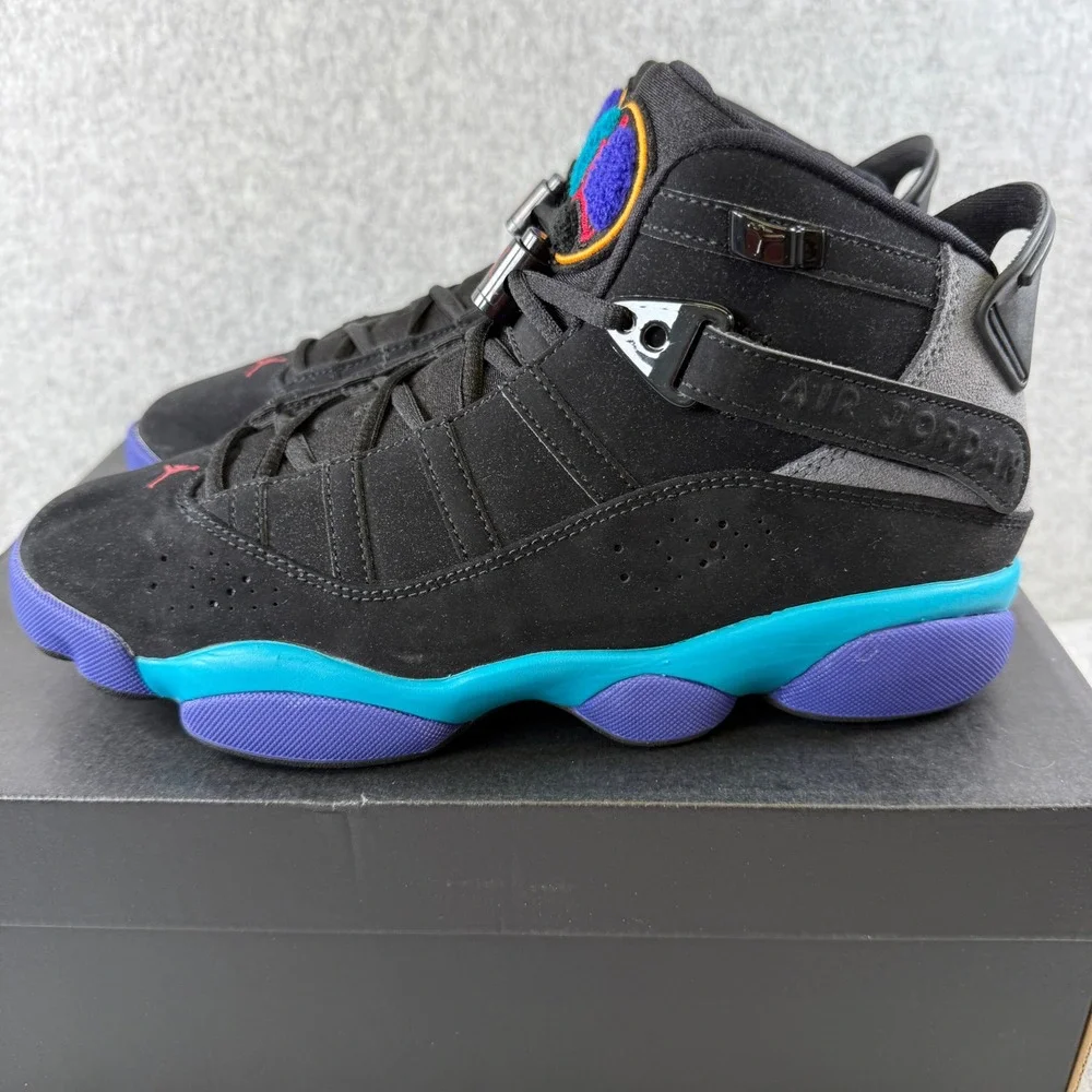 Nike Air Jordan 6 Rings Black Aqua Grey Mens Sneakers‎ Size 8 DD5077-040